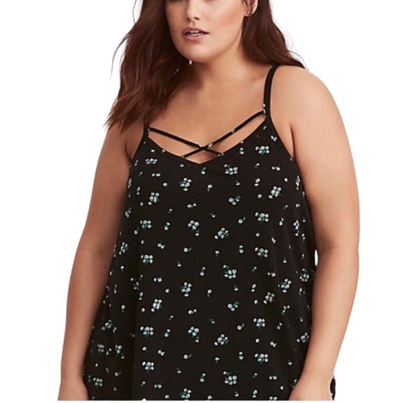 Torrid Strappy Cami Top Size 2 Black Floral Print - Picture 3 of 8